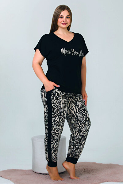 quilling Lady 10947 Black Zebra Pattern Large Size Women's Pajamas Set - Short Sleeve