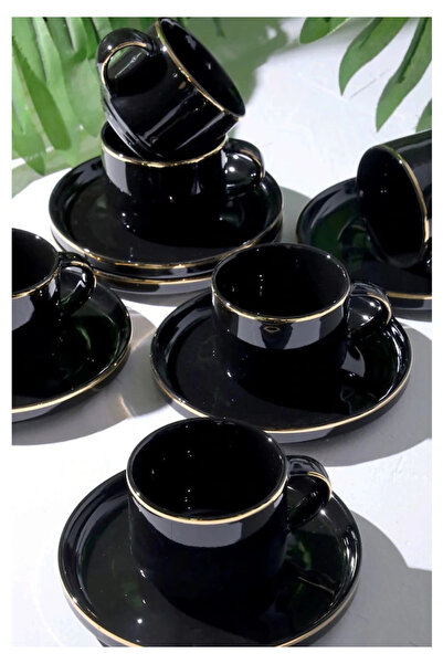 ARROW Modern Premium Porselen 12 Parça 6 Kişilik Nescafe Fincan Takımı - Siyah