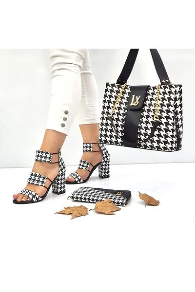 Leyla Yıldız Striped Women's Houndstooth Slippers Lock Bag Wallet