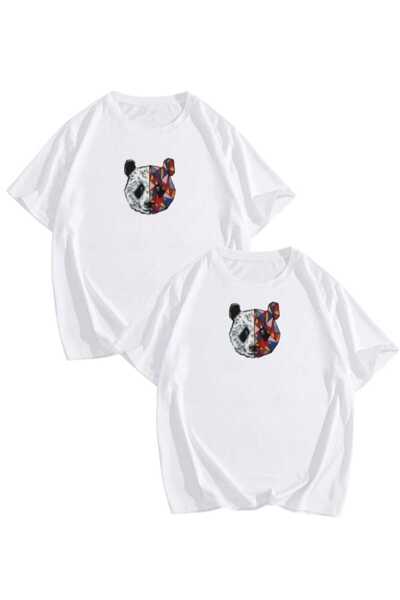 PERISENSE للجنسين النساء الرجال الباندا الوجه طباعة 1 عاشق زوجين مزيج كبير الحجم تي شيرت مجموعة من 2