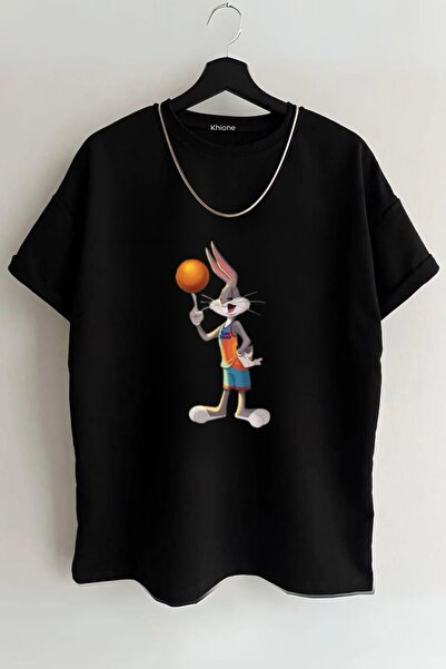 Khione Tricou oversize cu mânecă scurtă, 100% bumbac, imprimat cu design Bugs...