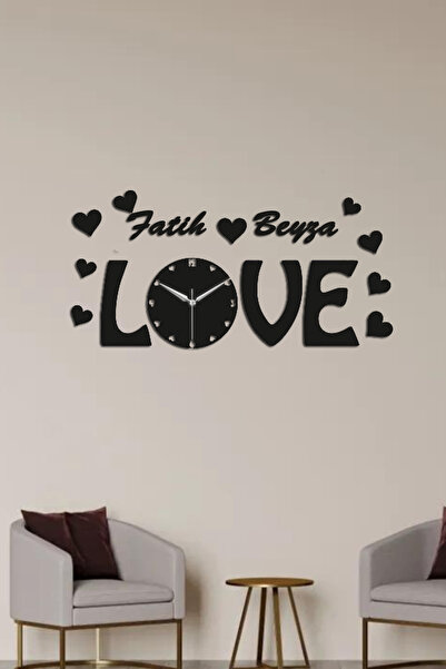 Ensa Design Love Yazılı isme özel Ahşap Duvar saati, Kişiye özel duvar saati,...