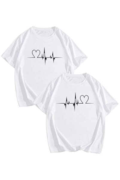 PERISENSE Унисекс тениска с 2 принта, размер "Сърцеви пулс", 1 бр.