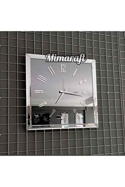Mimaraft Kare Gerçek Aynalı Duvar Saati  50 cm Gri Modern 50 x 50
