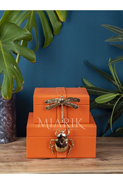 MIARIK DESIGN & DEKORASYON 2 Li Turuncu Deri Kutu 8x16 10x20 Cm