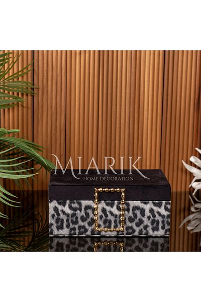 MIARIK DESIGN & DEKORASYON 2 Pieces Leather Leopard Velvet Box with Accessories 8x16 10x20 Cm