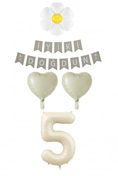 Generic Brand Cream Numeral Balloon Daisy Heart Foil Balloon Birthday Set Orn...