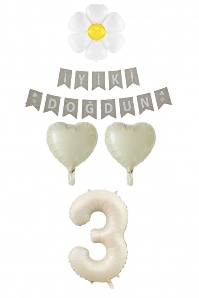 BKMC PARTY Cream Numeral Balloon Daisy Heart Foil Balloon Birthday Set Ornament