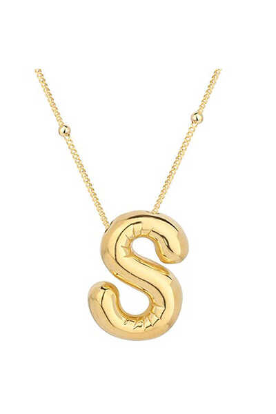 Gumush Gümüş Gold Balon S Harfi Kadın Kolye & Kadın Kolyeleri & Taşlı Kolyeler & Harfli Kolyeler