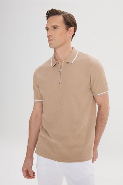 ALTINYILDIZ CLASSICS Ανδρικό μπλουζάκι Camel Slim Fit Slim Fit 100% βαμβακερό ζακάρ πόλο λαιμόκοψη