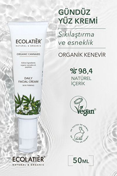 ECOLATIER Nemlendirici Yüz Bakım Kremi 50 ml Organik Kenevir Yağlı Sıkılaştırıcı Gündüz Kremi Yaşlanma Karşıtı