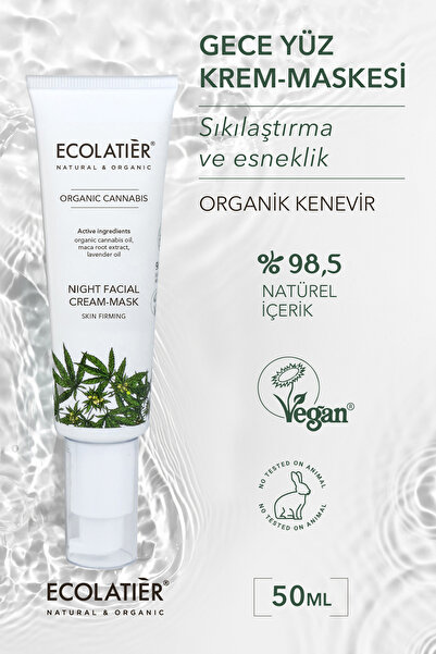 ECOLATIER Gece Yüz Bakım Krem Maskesi Yaşlanma Karşıtı Yüz Kremi Cilt Sıkılaştırıcı Organik Kenevir 50 ml