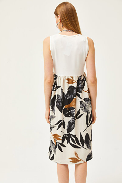 Olalook Γυναικείο εκρού μαύρο φόρεμα με κρύσταλλο μοτίβο πλεκτό ELB-19002107