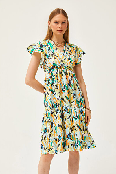 Olalook Γυναικείο Πλεκτό Φόρεμα με Πράσινο Διπλό Μανίκι γιακά με Λεπτομερές Πλεκτό ELB-19002089