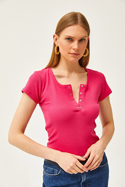 Olalook Γυναικεία σκουρόχρωμη φούξια μπλούζα καμισόλ με κουμπωτά BLZ-19000171