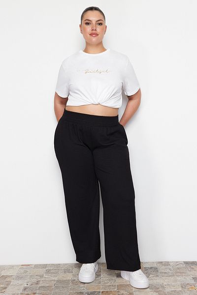 Trendyol Curve Schwarze Hose mit hoher, dehnbarer Taille und Übergröße – TBBAW24AR00018