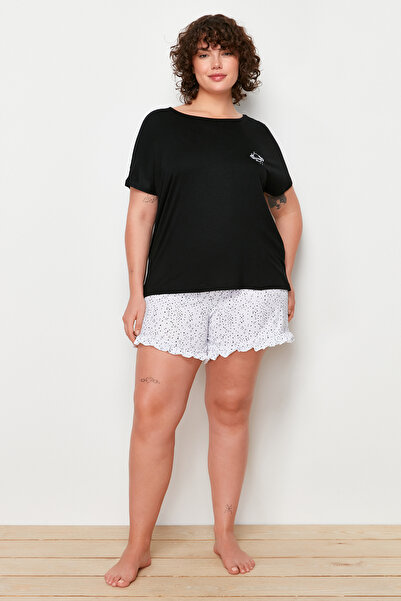 Trendyol Curve Μαύρο εμπριμέ Πλεκτό Σετ Πιτζάμες TBBSS24AI00051