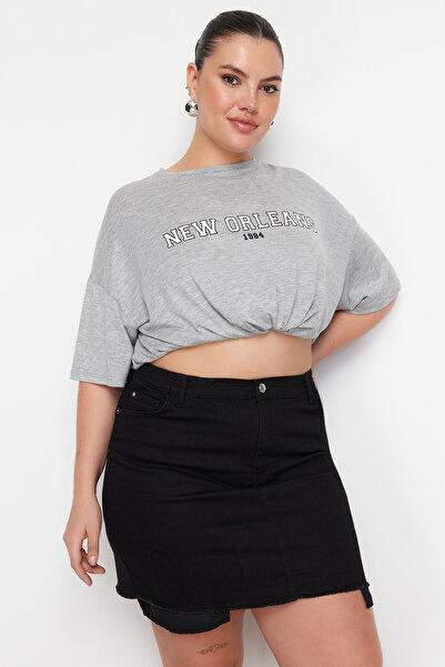 Trendyol Curve Черна чанта с джоб, детайлна дънкова пола TBBAW24AZ00038