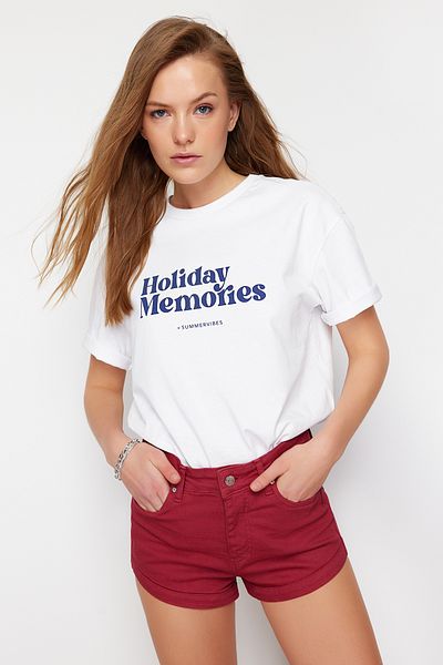 Trendyol Collection Denim Mini Burgundy Shorts - TWOSS24SR00086