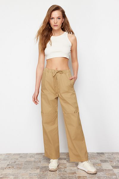 Trendyol Collection Camel Elastic Waist Brown Parachute High Waist Jeans Twoss24Je00155