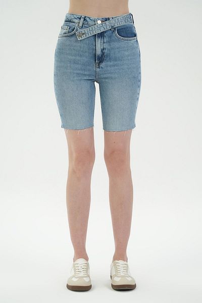 CROSS JEANS Light Blue Bermuda Jean Shorts - With Cross Belt and Patty Zip C 4534-092