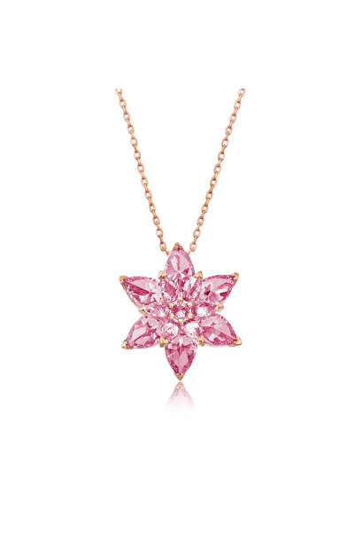 Gumush Gümüş Pembe Lotus Çiçeği Kolye