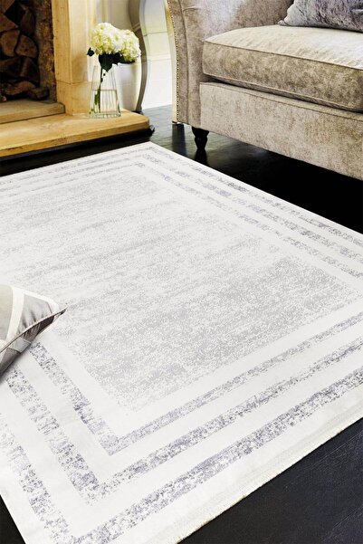 SULTAN HALI Gri Renkli Bordürlü Altı Kaymaz Toz Toplamaz Antialerjik Halı