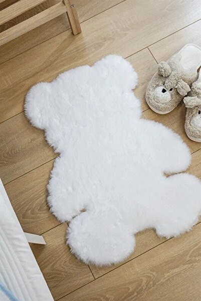 SULTAN HALI Beyaz Ayıcık Şekilli Peluş Halı