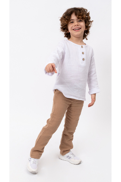 Bubito Unisex Baby&Child 100% Cotton Muslin Lower Top Pajama Set-Brown