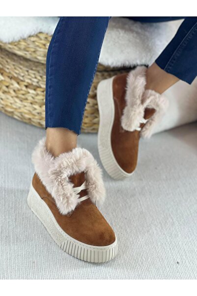 SHOEMARK Tofy Bağcıklı Gerçek Deri Kürklü Taba Kadın Bot