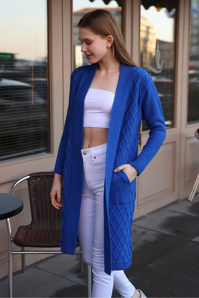 ALCHON V-подібний виріз з візерунком баклава - довгі рукави та манжети на резинці, зимовий трикотажний кардиган