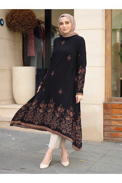 ZENANE Water Patterned Tunic - Black - ZENANE