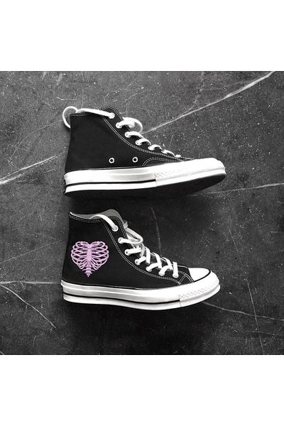 Touz Moda Heart Rib printed μαύρα Unisex καμβά παπούτσια