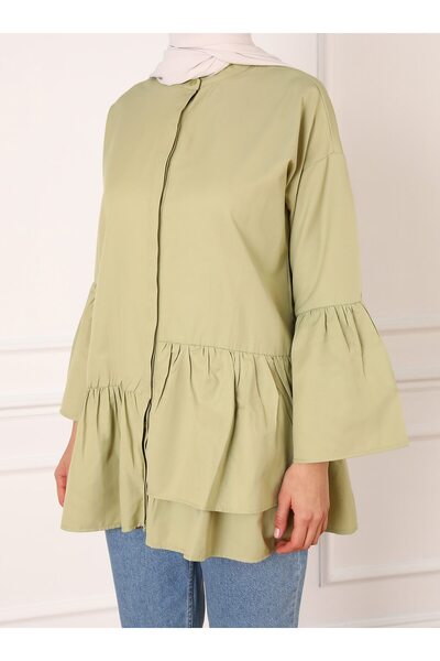 Refka Asymmetrical Flywheel Detailed Poplin Tunic - Olive - Refka