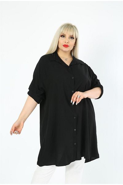 By Alba Collection Women's Cotton Viscose Plain Large Size Tunic Black