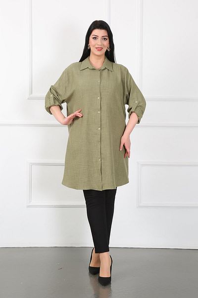 By Alba Collection Women's Khaki Soft Linen Large Size Tunic