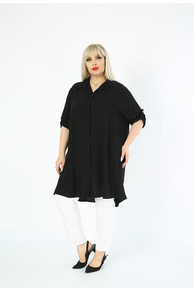 By Alba Collection Women's Cotton Viscose Plain Large Size Tunic Black