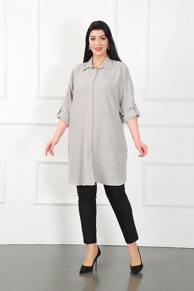 By Alba Collection Women's Gray Soft Linen Plus Size Tunic