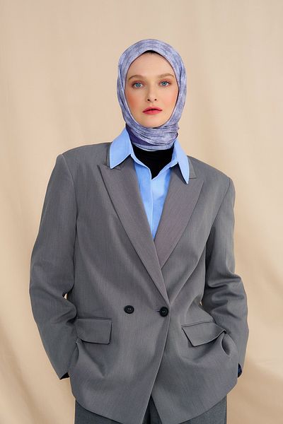 Modakaşmir Μωβ Mk Dama Βαμβακερό Φουλάρι