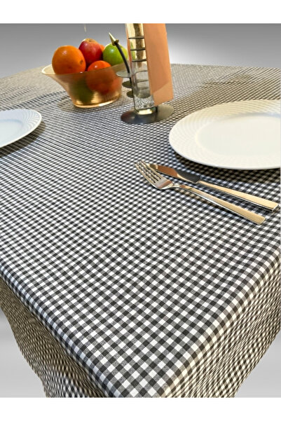 Enoteks 160x170 Cm Siyah Küçük Kare Desen Pötikareli Masa Örtüsü, Sofra Bezi, Piknik Örtüsü