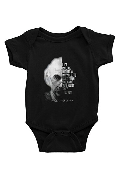 Darkhane Einstein Portrait Quote Black Unisex Baby Bodysuit - Zıbın