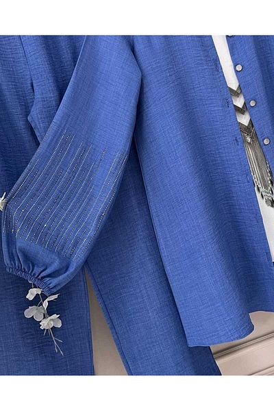 UMS HELEN RIBBON STONED LINEN SET