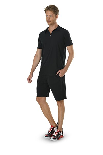 Jiber Erkek Siyah Yakalı Pike Şortlu Takım 15120