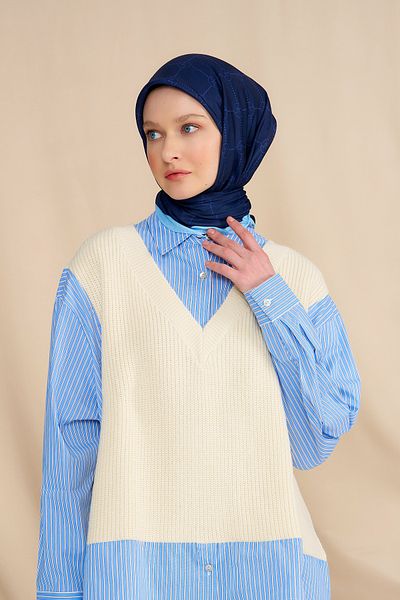 Modakaşmir Mk Baklava Βαμβακερό Φουλάρι Navy Blue