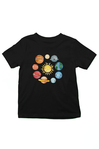 Darkhane Solar System Planets Black Unisex Kids T-Shirt