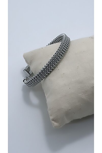 By Semra ÇELİK ESNEK HALAT MODEL ERKEK KELEPÇE BİLEKLİK GÜMÜŞ RENK