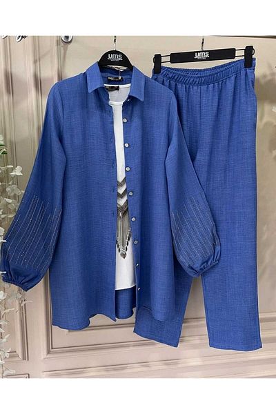 UMS HELEN RIBBON STONED LINEN SET