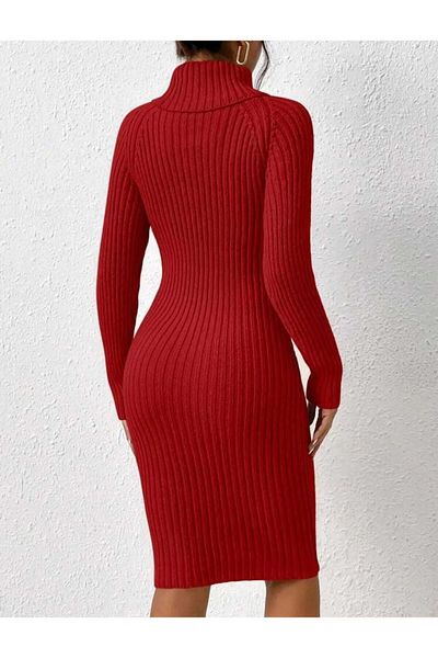 SolQ Rochie tricotată model cu nervuri cu panglică