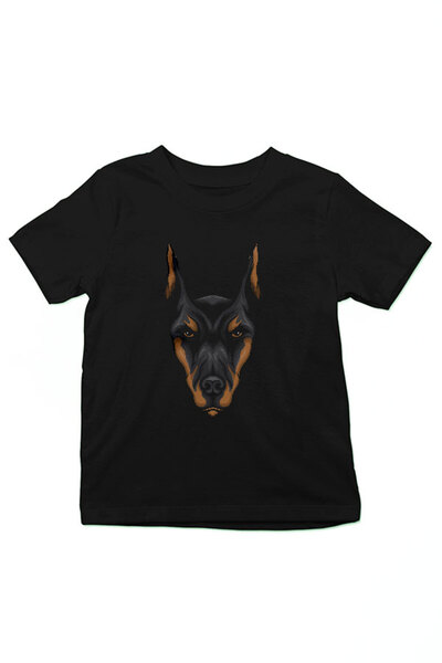 Darkhane Black Unisex Kids T-Shirt - Dobberman Face T-Shirt