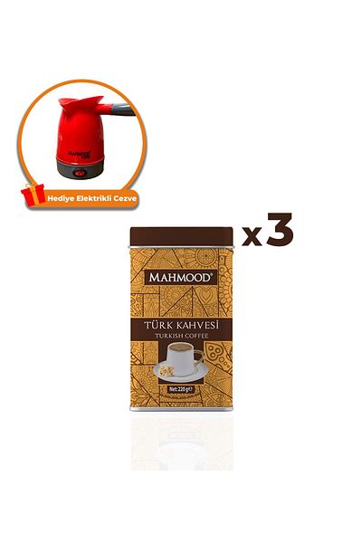 Mahmood Turkish Coffee Tin 220 Gr 3 Pieces - Coffee Electric Coffee Pot 1 Piece